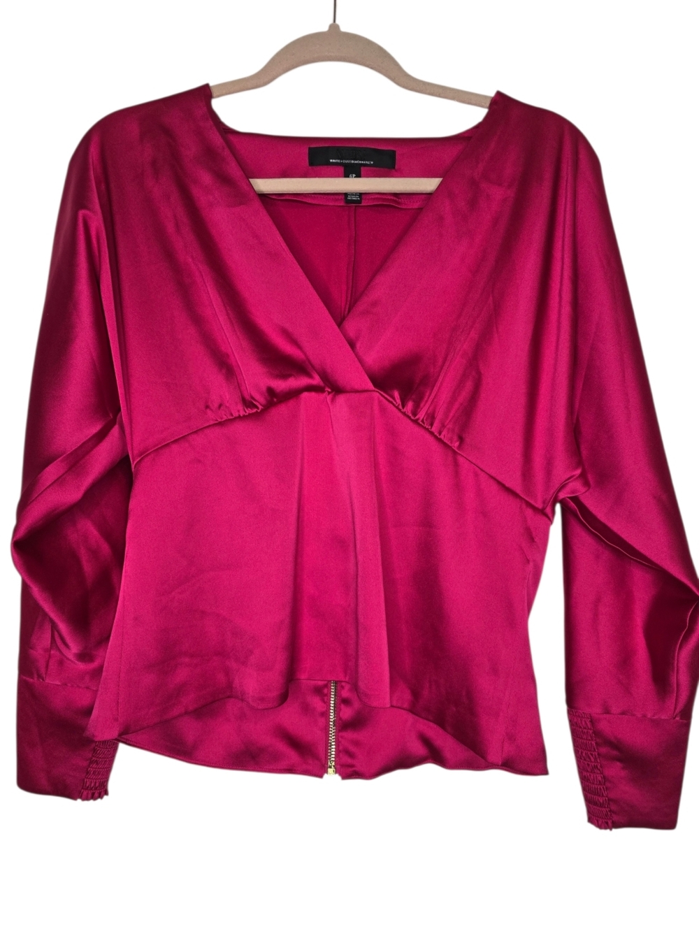 White House Black Market Hollywood Pink Long Sleeve V-Neck Empire Waist Blouse